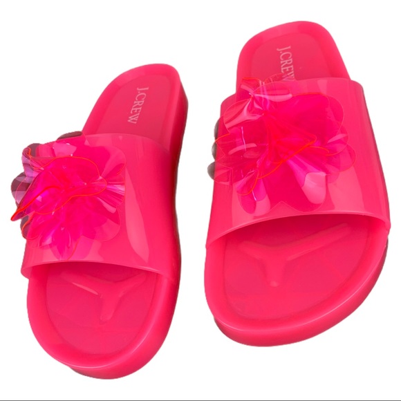 NWT J.Crew Pink Floral Jelly Flower Pool Slides Flip Flops Sandals Size 7 8 - Picture 5 of 16